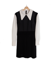 Load image into Gallery viewer, 70s Long-Sleeve Black &amp; White Dress
